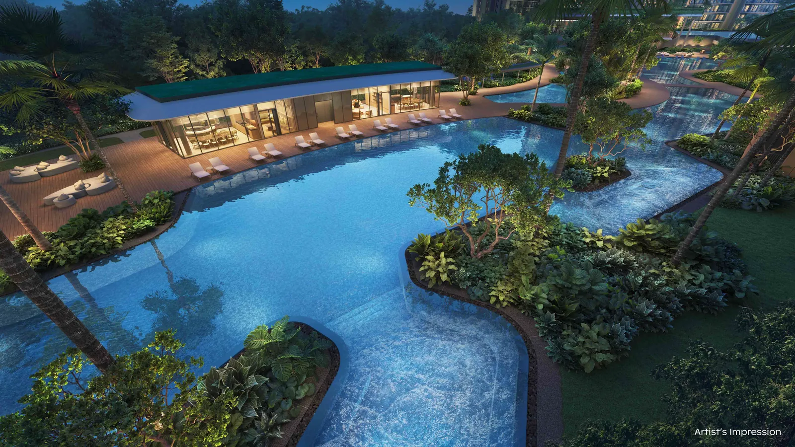 Artist's impression of the 50-metre Canopy Lap Pool and Hammock Cove at Thomson Reserve