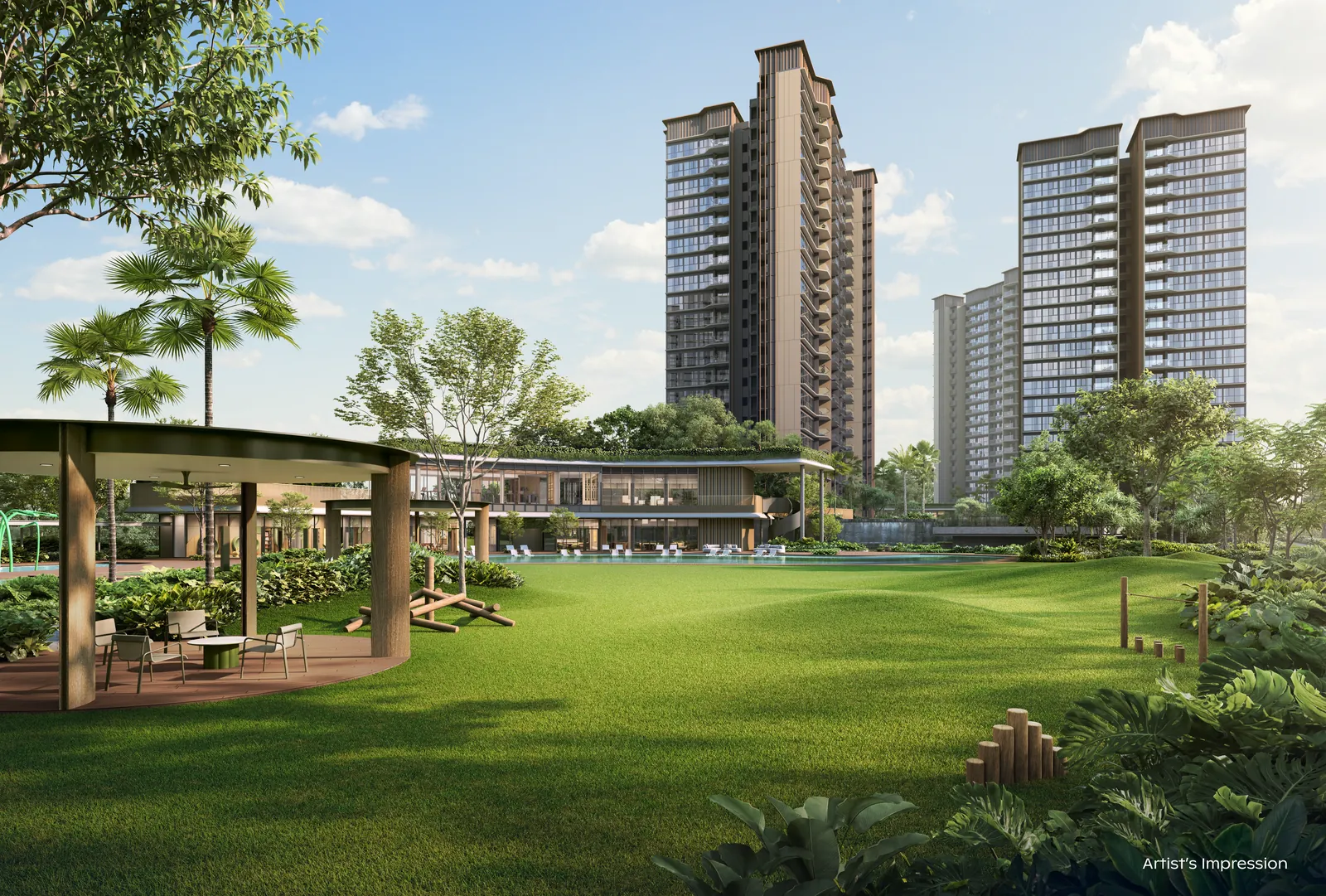Artist's impression of the Grand Lawn Pavilion and Grand Lawn at Thomson Reserve