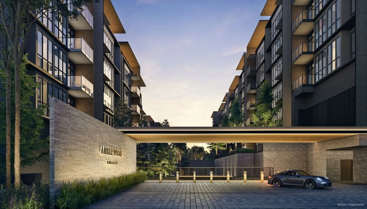 Artist's impression of the arrival plaza and drop-off at Amberwood at Holland, entered from Holland Link in District 10 Singapore