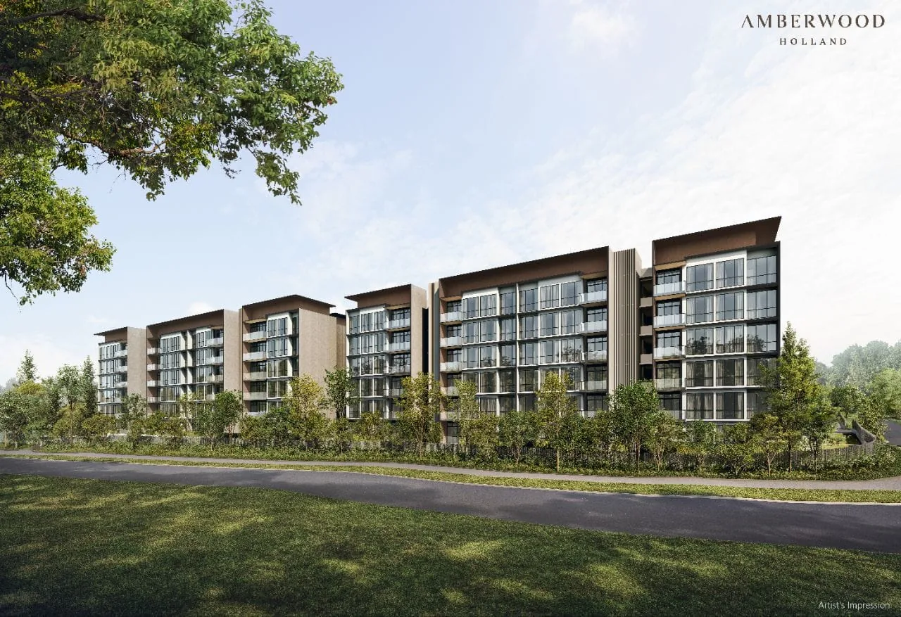 Artist's impression of the six-storey blocks at Amberwood at Holland viewed from the park frontage along Holland Link in District 10 Singapore