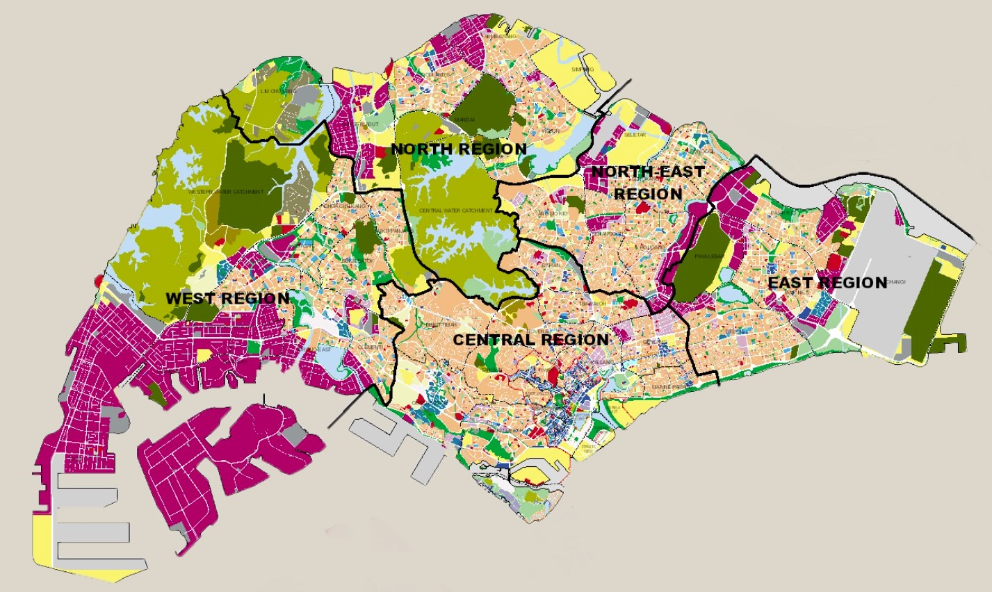 URA Master Plan showing Singapore's 9 districts and planned developments