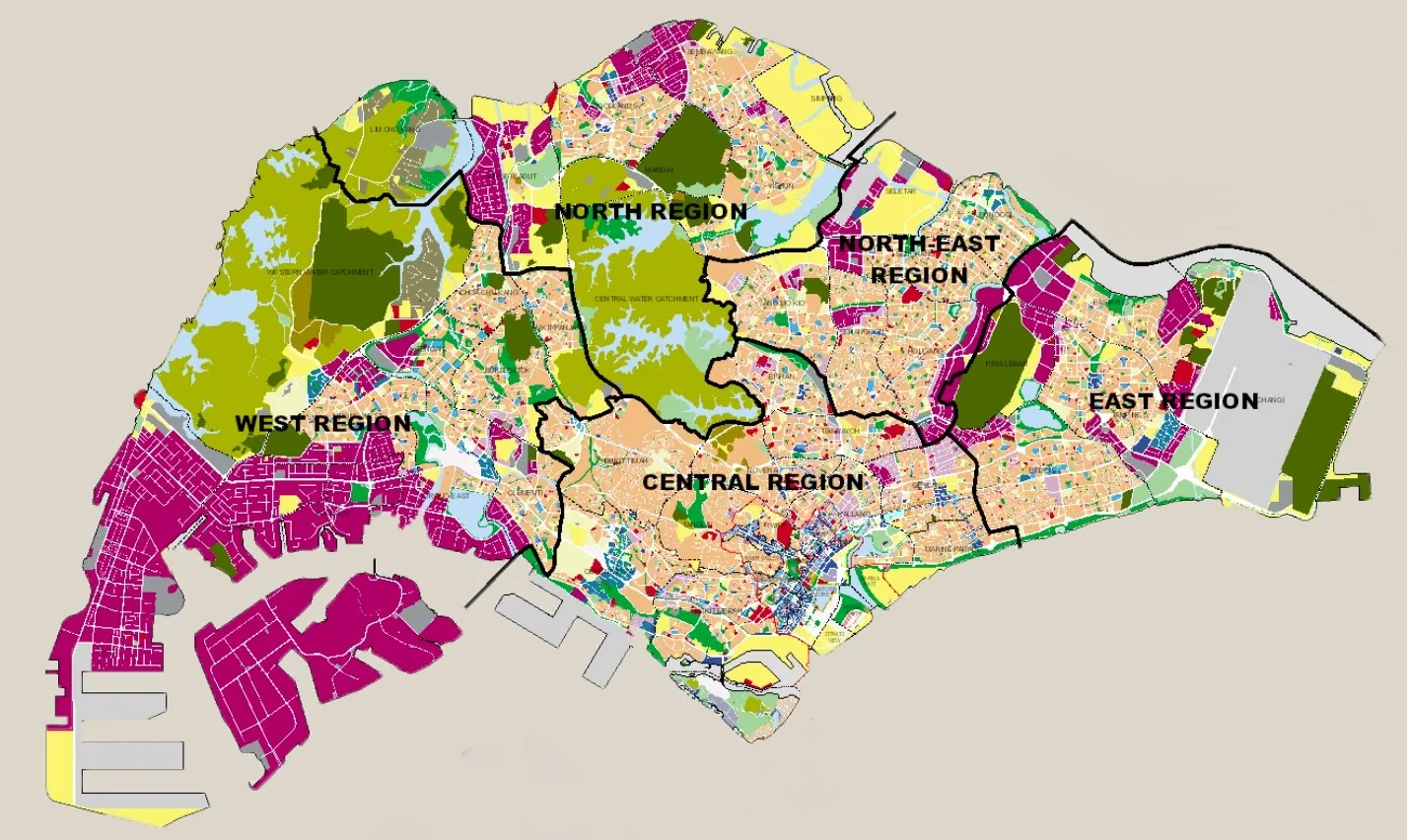 URA Master Plan showing Singapore's 9 districts and planned developments