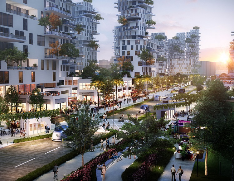 URA Bayshore waterfront urban village with modern residential towers, parks, and community spaces
