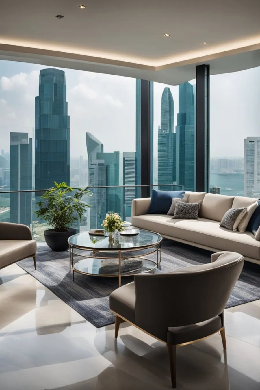Private condominium interior with a Singapore city view