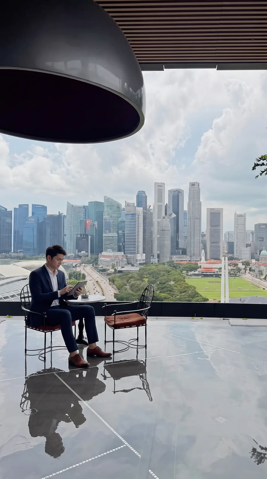 Singapore central business district skyline viewed from a rooftop