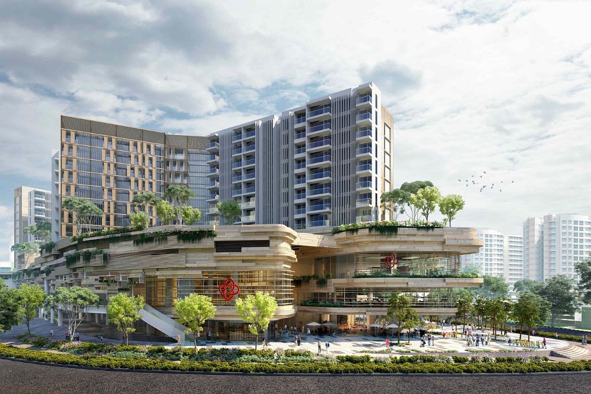 Chencharu Close artist impression showing integrated development with residential towers, retail podium, and public spaces