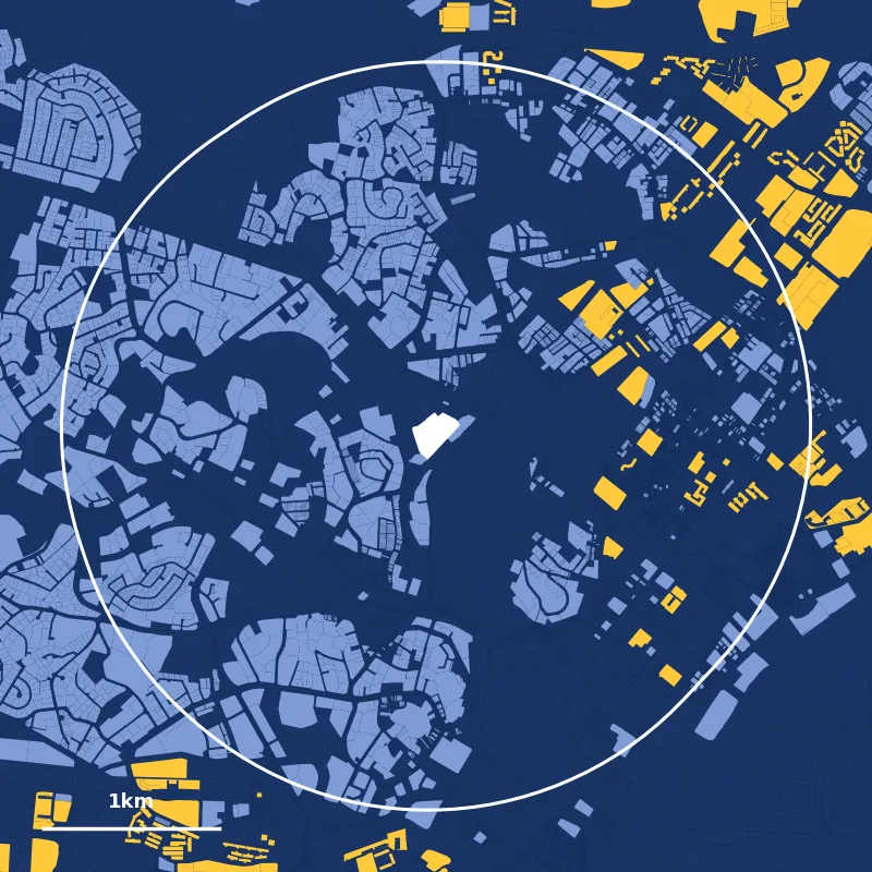 Map of homes within 2km of Anglo-Chinese School (Junior): HDB plots in yellow, private plots in blue
