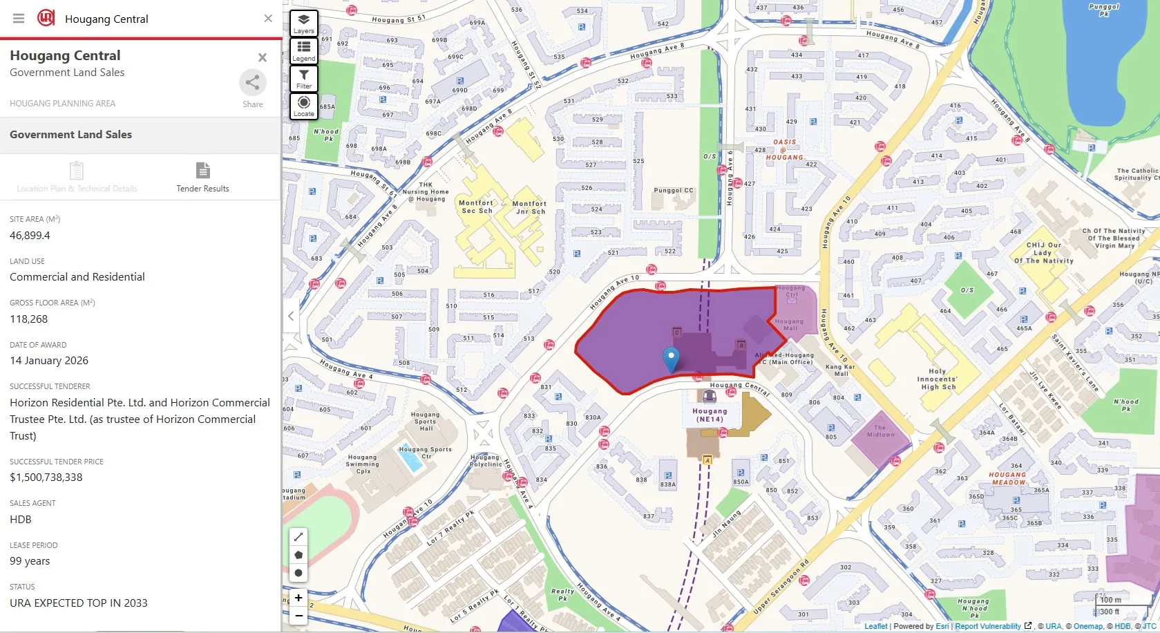 Hougang Central GLS site map and surrounding future developments