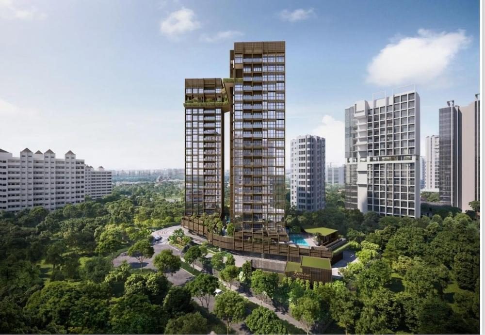 New launch condominium development in Singapore 2026 — aerial render of modern residential towers surrounded by lush greenery, illustrating the appeal of new launch condos for buyers and investors