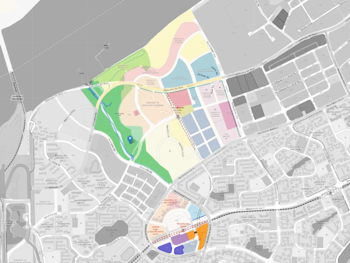 Woodlands Regional Centre master plan showing Singapore's Northern Gateway transformation with new residential, commercial, and transport infrastructure