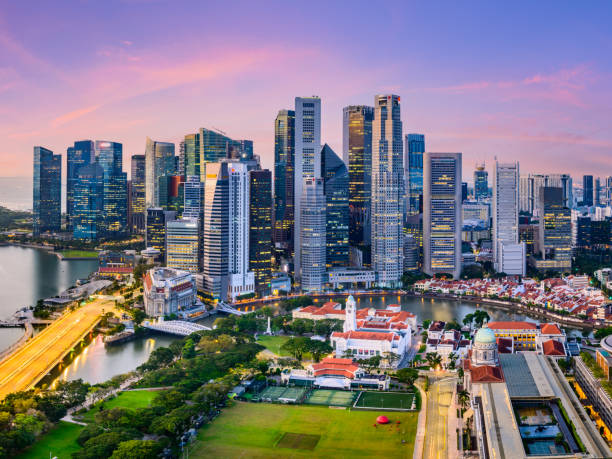 Singapore city skyline aerial view