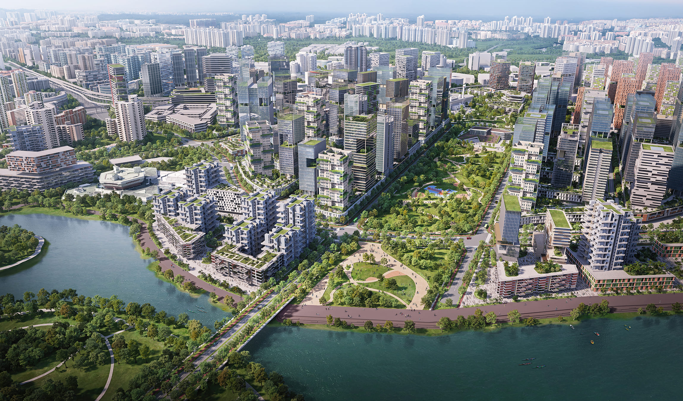 Singapore urban masterplan aerial view of new residential precinct