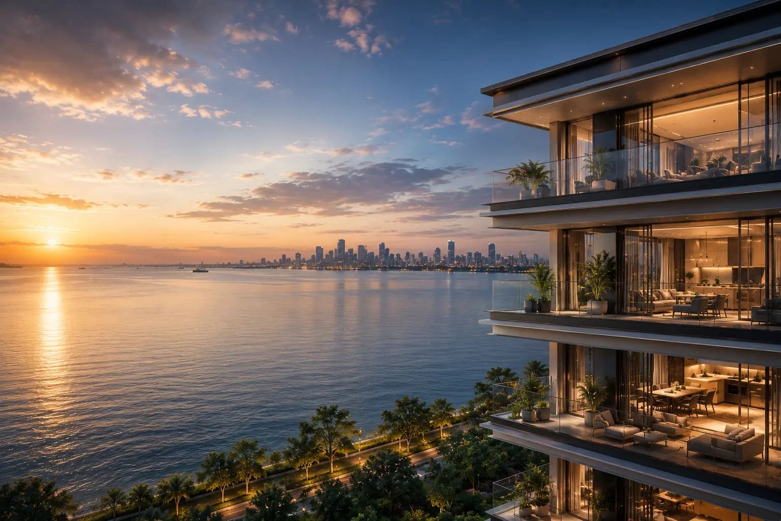 The Island Residence condominium with lush landscaping